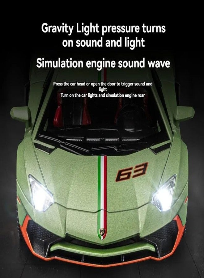 KENIRY Scale Exclusive Alloy Metal Pull Back Die-cast Car Model with Sound Light Mini Auto Toy for Kids Metal Model Toy Car with Sound and Light (1:24 Scale Lamborghini SVJ 63 -Green) - Image 3